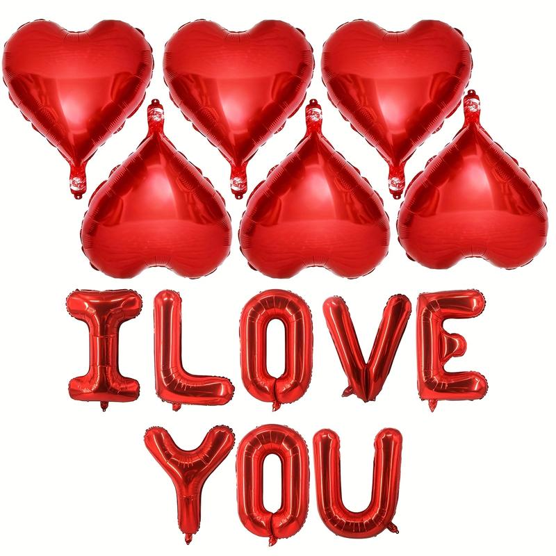 17-piece set of red heart-shaped balloons with "I Love You" lettering, suitable for Valentine's Day, bridal showers, marriage proposals, wedding party decorations, Halloween decorations, and Christmas decorations.