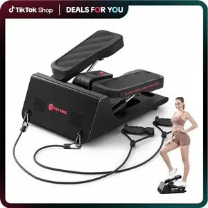 Home Gym Heavy Duty Mini Stepper - 300-pound hydraulic stepper with display, adjustable resistance band system, and non-slip surface - Manually operated (no batteries required) - Full body cardiovascular exercise equipment