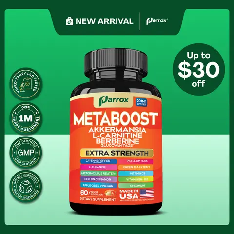 Parrox Metaboost - Natural Metabolism Supplement with Berberine, L-Carnitine, L-Theanine & 20+ Extra Strength Ingredients - Fitness, Balanced Gut, & Digestive Health - Made in USA