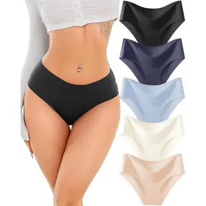 Seamless Underwear for Women Sexy Mid Rise Brief Ladies No Show Bikini Panties Womens Cheeky 5 Pack XS-XL