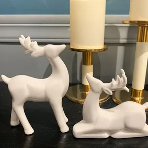 Set of 2 Ceramic Reindeer Statues, Elegant Standing Deer Figurines for Christmas Home Decor, Home Decor Sculptures, Holiday Tabletop Decoration, Room Decoration Ornaments