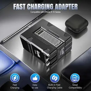 2-in-1 GaN Fast Charger 120w, 2025 Upgraded Retractable Scalable Super Fast Charger Module, Multi-Functional Foldable Charging Adapter Wall Plug for Phone, Tablet, Laptops (Orange)