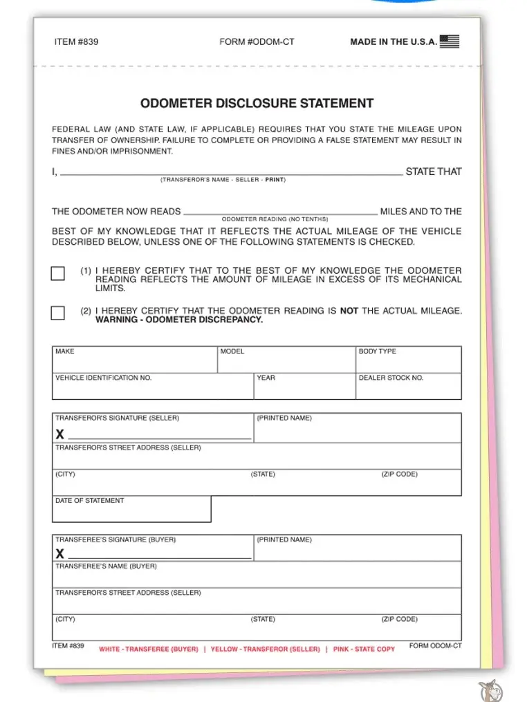 3-Part Odometer Disclosure Statement (Form # ODOM-CT) (100 per pack)