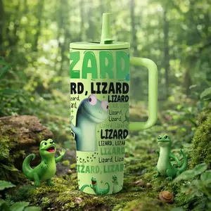 STORMMECH- Funny Lizard 40oz Insulated mug, insulated tumbler,  cartoon design, thermal mug, double wall vacuum stainless steel, straw lid with handle leak proof, keeps hot 12 hours cold 24 hours, valentine birthday gift
