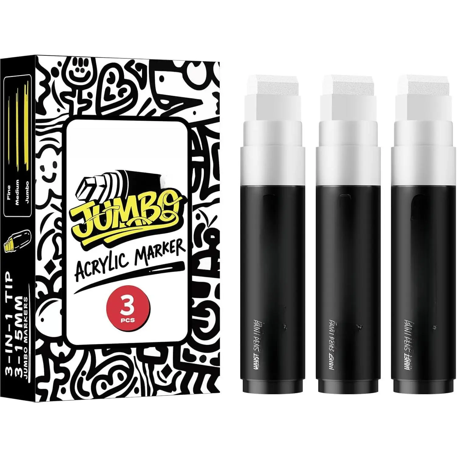 3 count White  Poster Markers, 15MM Thick Permanent  Graffiti Markers, Wide Tip  Marker for Canvas, Posters Board, Fabric, Window, Glass, , Teachers,Banner painting supplies