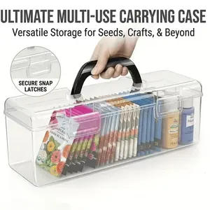 Transparent Plastic Seed Storage Box with Handle – Portable Seed Organizer for 100+ Seed Packets, Durable Rectangular Gardening Storage Case, Lightweight Seed Packet Container for Garden Supplies, Outdoor Planting Accessories & Home Organization