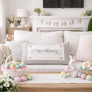 PANEL ONLY: RECTANGLE Spring, Farmhouse, Christ, Christian, Religion, Tomb, Lillies, Thorns, Atonement, Peace, Joy, Hope, Love; HE IS RISEN