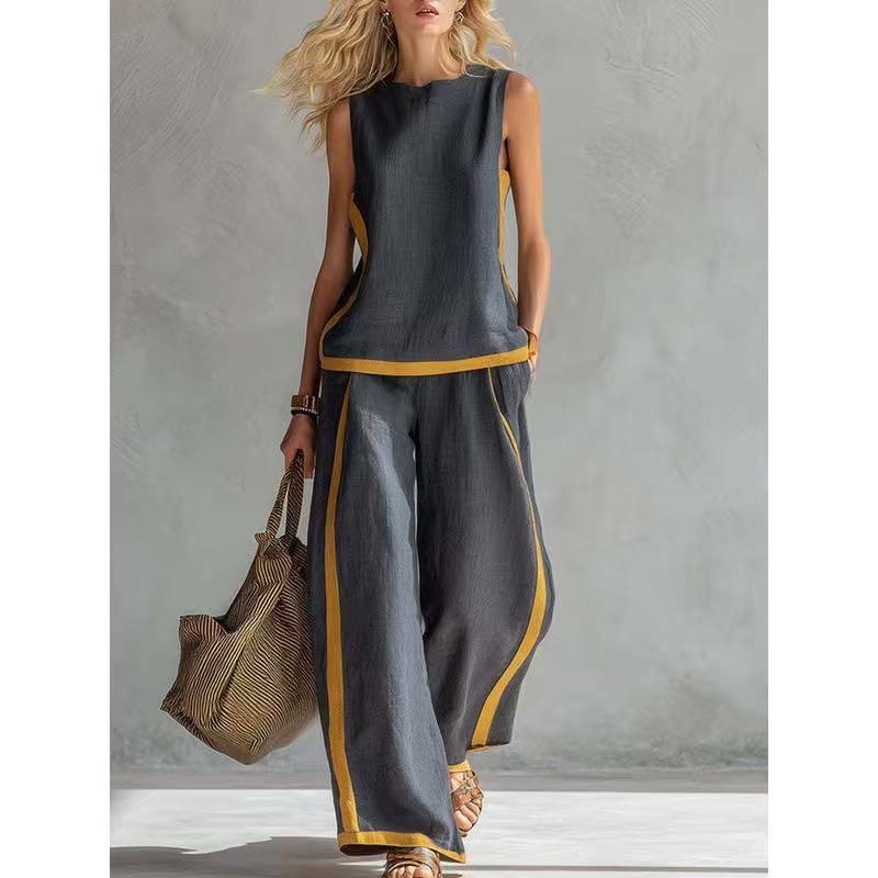 2026 NEW Blend Two Piece Set for Women Sleeveless Top Wide Leg Pants Set Boho Fashion Casual Summer Loungewear Set for Work Streetwear Party and Daily Wear Womenswear Bottoms Trouser Outfit Womenswear # Set # CasualWear #tiktokshopspringglowup