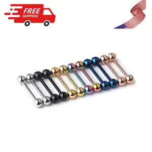 12pc 14G Mix-color Stainless Steel Straight Barbell Tongue Rings Bars Piercing 5/8" Length