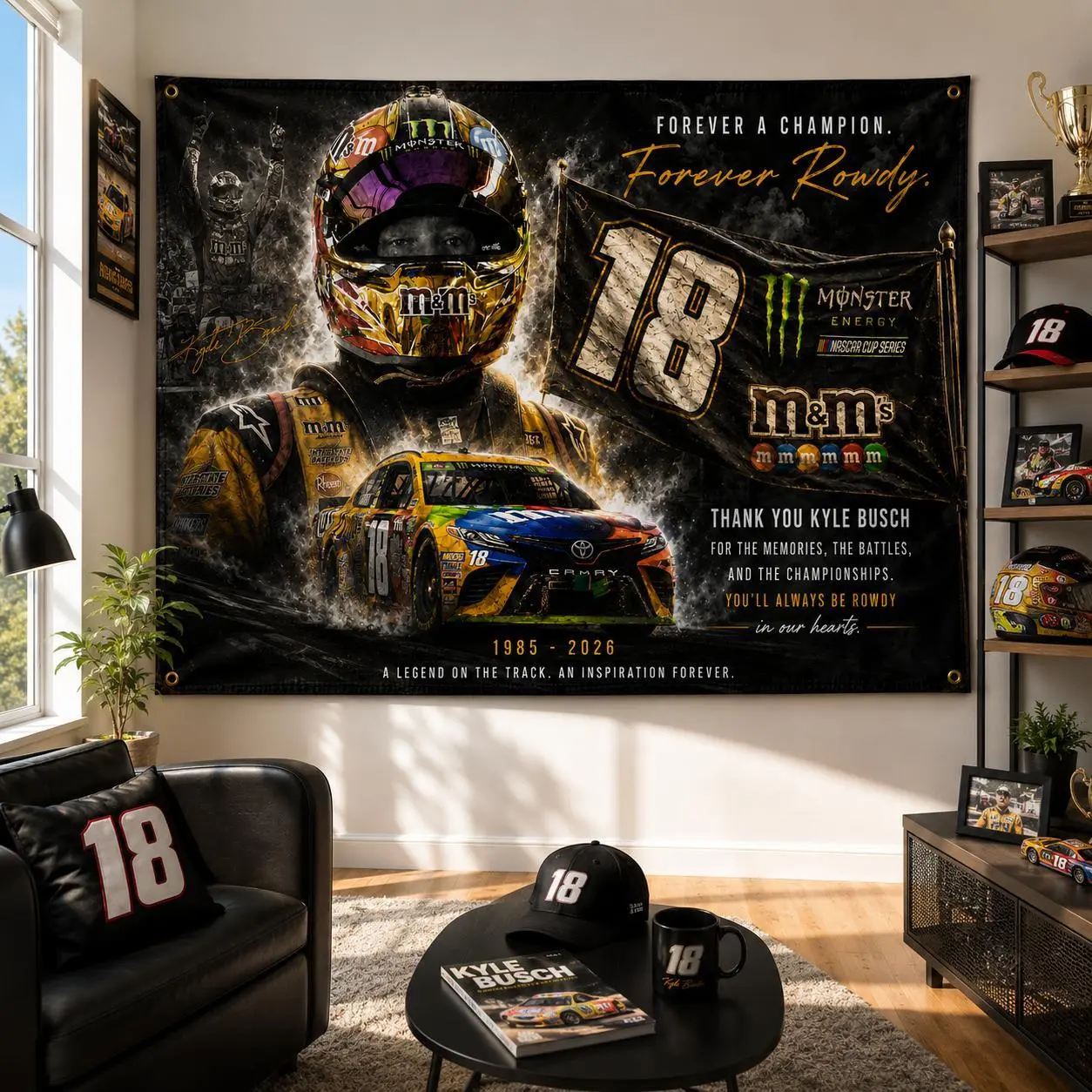 Kyle Busch Forever Rowdy Memorial Flag 3x5 FT, NASSCAR Tribute Banner for Fans, Racing Legend Keepsake