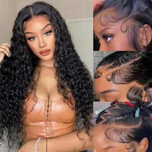Water Wave 13x6 HD Lace Front Wigs Human Hair Pre Plcked 180 Density Deep Part Curly Wig for Women with Baby Hair Water Wave Frontal Wigs Human Hair