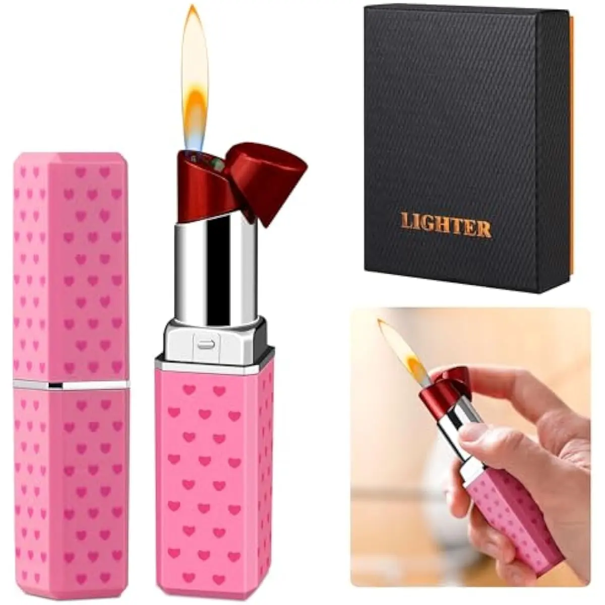 Cute Lipstick Lighter Soft Flame Refillable Butane Lighter, Adjustable Pocket Lighter Delicate Gift for Girls Women Girlfriend on Birthday,Anniversary Red(Without Butane)