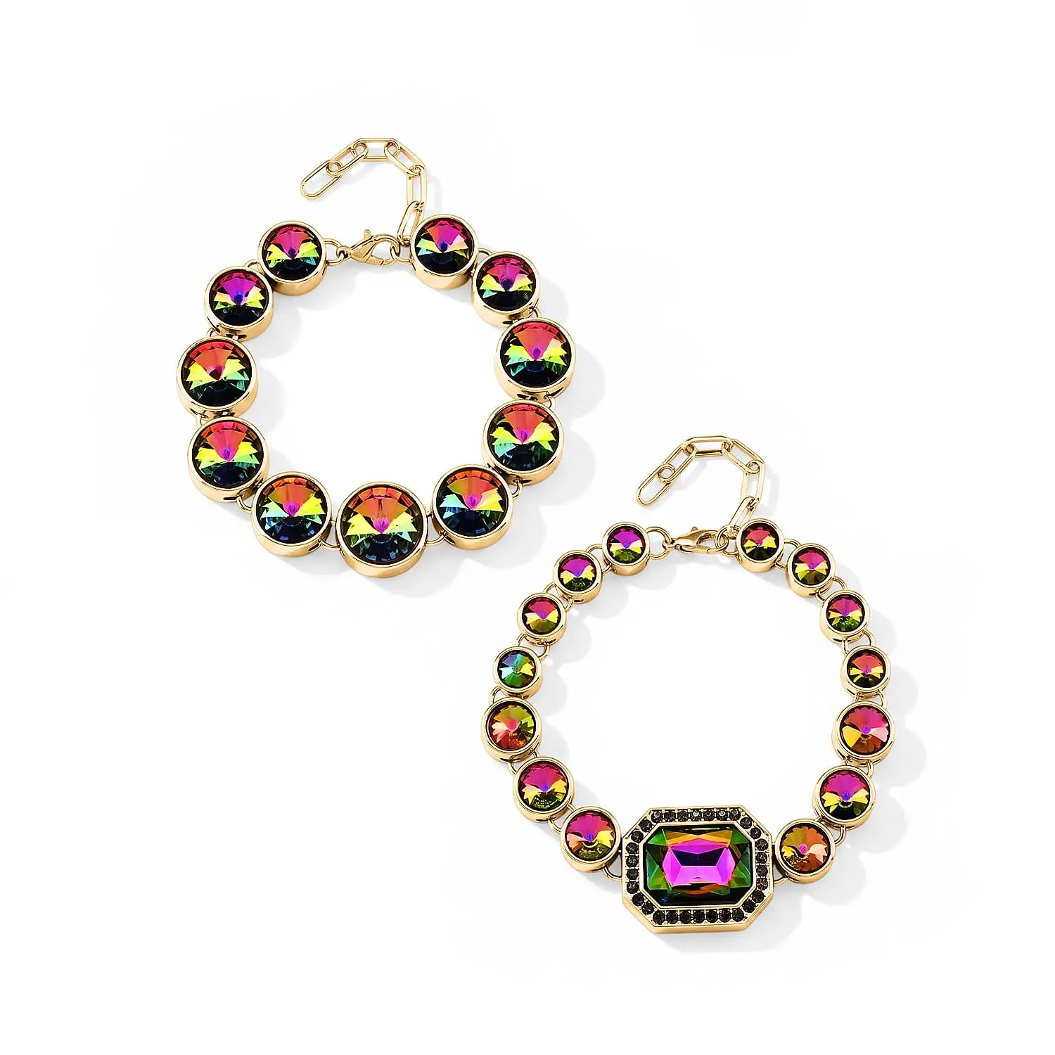 Magic Color Austrian Crystal Set of 2 Bracelet in Goldtone