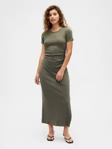 Ribbed T-Shirt Maxi Dress Color Olive Night