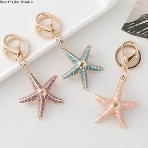 Ocean Series Starfish Shell Metal Keychain - European-American Creative Design, Car & Bag Pendant, Camping Hiking Hammock Accessory, Small Sports & Outdoor Gift
