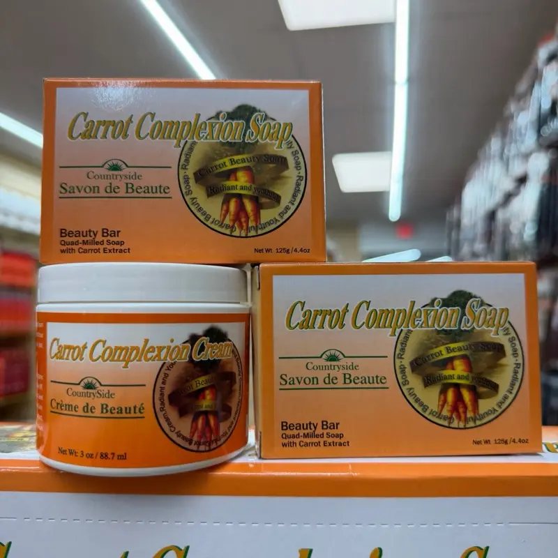 Countryside Carrot Complexion 3-Piece Daily Skincare Set, Natural Care with 3oz Cream & 2 Solid Soap Bars (125g) for All Skin Types, Cleansing, 3 Pieces
