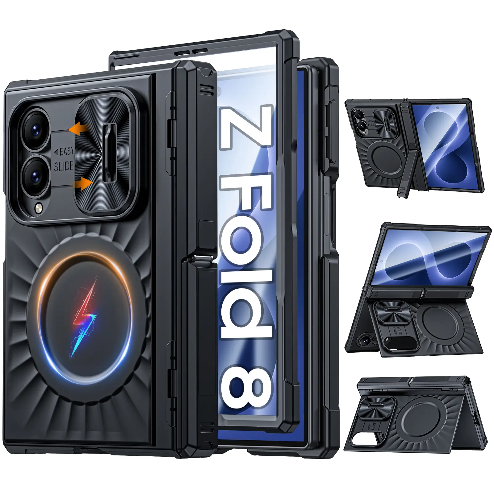 BSNRM Cellphone Case for Samsung Galaxy Z Fold 8 (2026) - Handheld Magnetic Ring Cover with Hinge Protection, Slide Camera Lens Cover, Dual Kickstand, Built-in HD Screen Protector, Wireless Compatibility, Landscape View Support for Mobile Devices, Folding