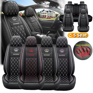 Full Set Car Seat Cover Waterproof Wear Resistant PU Leather with Crown Embroidery Full Protection for Five Seat Seats Throughout the Vehicle
