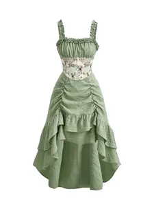 Women's Printed Ruffle Hem Flounce Sleeve Dress