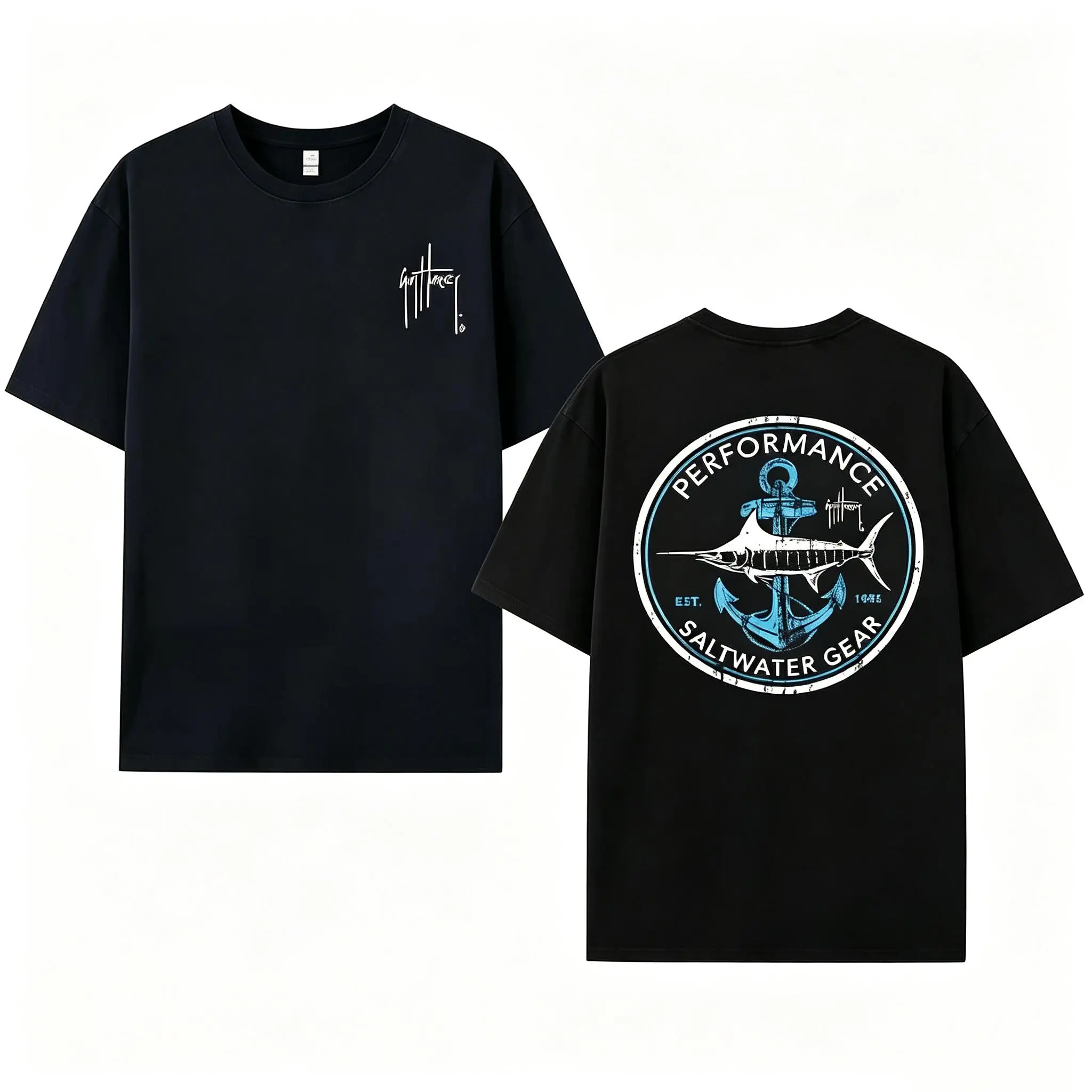 Unisex Fishing T-Shirt — "High-Performance Saltwater Fishing Gear" — Double-Sided Print Casual Short-Sleeve Top (Sailfish & Anchor Design) Man T-Shirt The Uncle