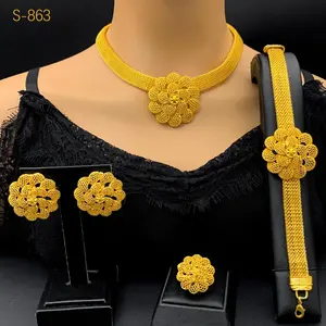 ANIID Ethiopian Big Pendant Necklace Jewelry Set For Women Wedding Dubai 24K Gold Color African Bridal Choker Wholesale Gifts