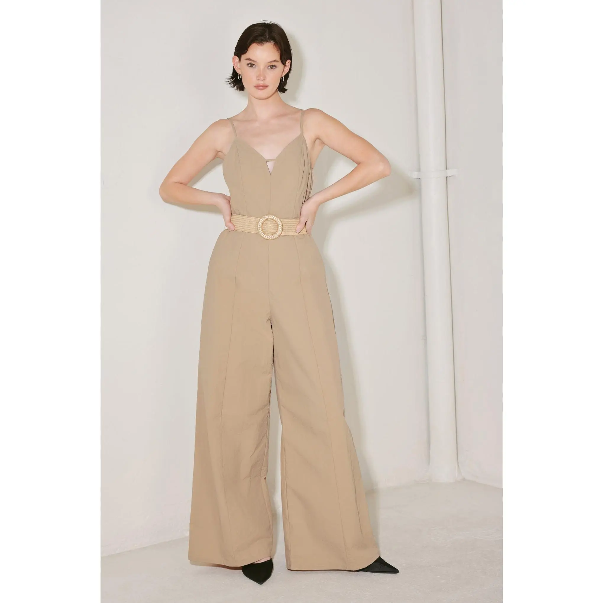NEUTRAL GODDESS WOVEN JUMPSUIT