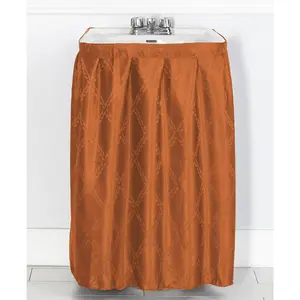 Fabric Sink Skirt Intersecting Leaves Pattern, Self Adhesive Water Repellent Vanity Cover (Orange)