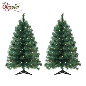 Okicoler 3 Ft Pre-Lit Christmas Tree with 25 LED Lights 100 Branches for Home Office Easy Assembly Artificial Xmas Tree Decoration Ornaments 1Pc