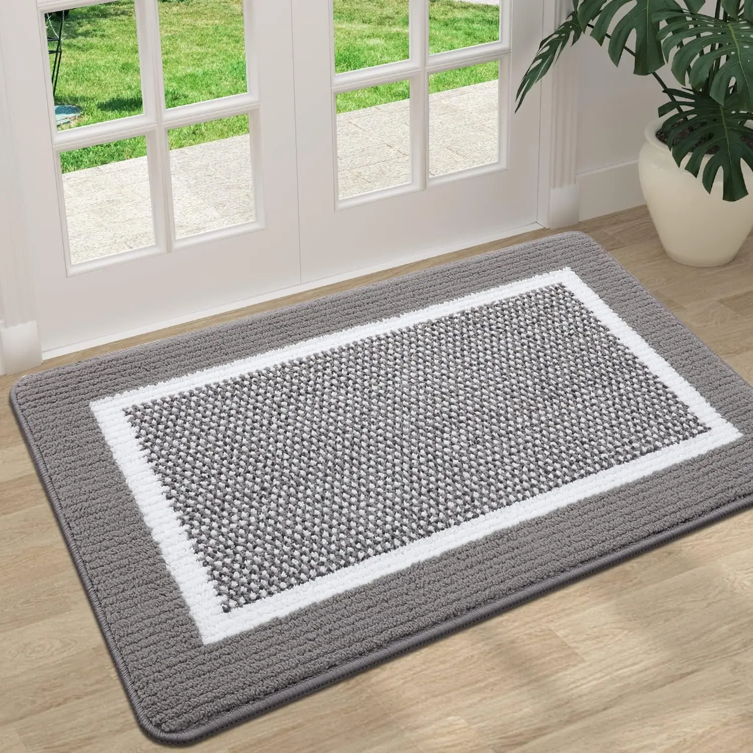 Indoor Non-Slip Absorbent Dirt-Resistant Door Mat, Sturdy Low-Profile Machine Washable Rugs, 32''x20'' Grey Front Entry Floor Mat