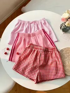 3-Pack Summer Shorts, Womenswear Loose Fit Home Wear, Striped & Plaid Casual Pants, Outdoor & Streetwear, Trendy Campus Style, Versatile Fashion, House Party Shorts, Casual Fashionable Shorts
