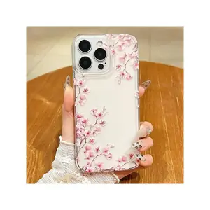 Gorgeous Cherry Blossom Pattern, Transparent TPU Full-Coverage Anti-Fall Protection Soft Case, Suitable For IPhone16/17/12/13/14/15 Plus Pro Max/PLUS , Durable, Anti-Fouling And Anti-FingerprCompatible with Samsung Galaxy A/S/NOTE