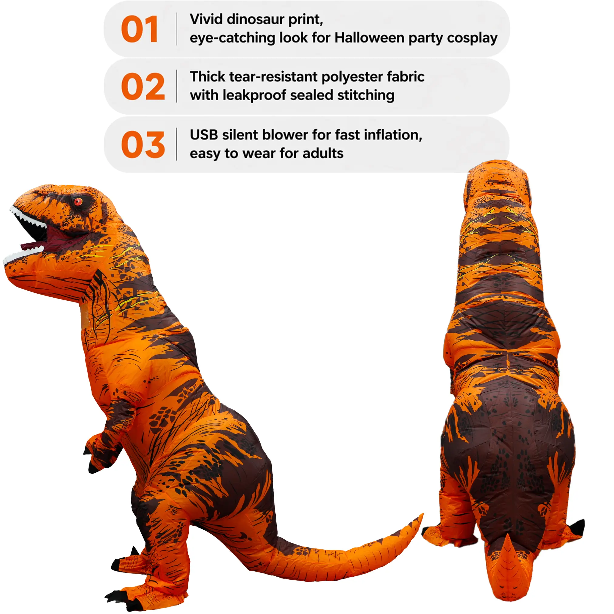Adult Inflatable T-Rex Dinosaur Cosplay Suit, Full Body Waterproof Polyester Menswear for Halloween Funny Party, Clothes