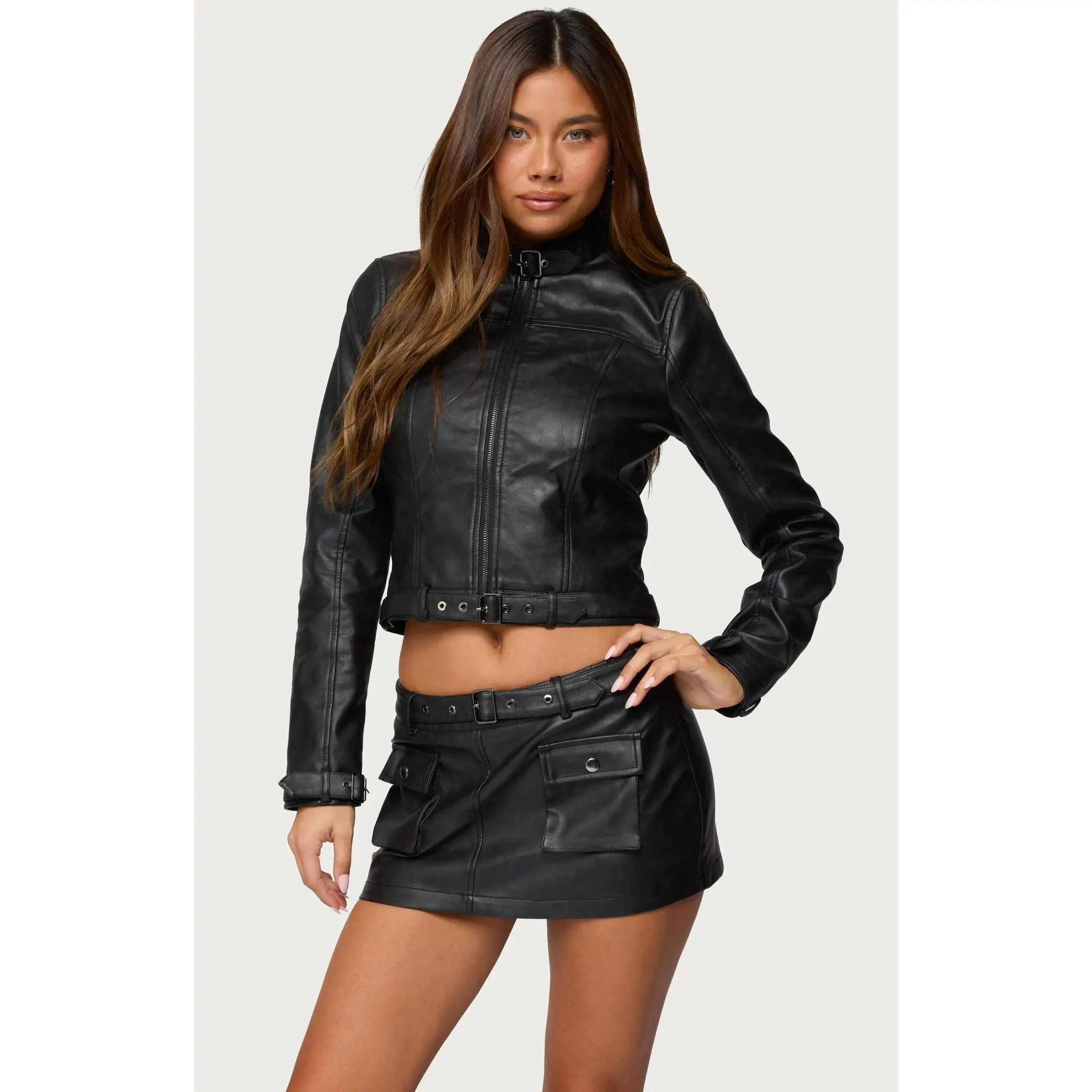 Edikted Women's Zaira Buckle Faux Leather Jacket Edikted Women's Zaira Buckle Faux Leather Jacket