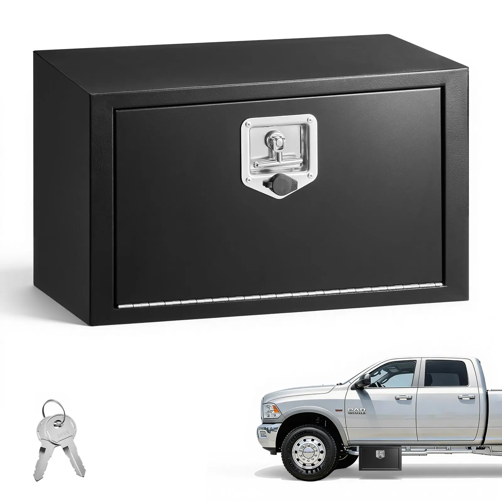 【Summerfinds】VEVOR 24 x 12 x 14 in Rust-Resistant Galvanized Steel Underbody Truck Tool Box, Heavy Load Capacity Outdoor Storage Truck Accessory with Lock Security, All-Weather Waterproof Seal, Concealed Hinges, T-Handle (Black)