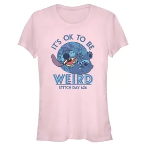 Juniors Womens Lilo & Stitch It's Ok to Be Weird Stitch Day 626 T Shirt