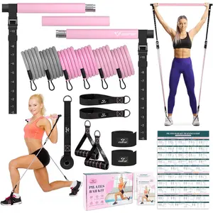 Pilates Bar Kit with Resistance Bands, Multifunctional Yoga Pilates Bar with Heavy-Duty Metal Adjustment Buckle, Portable Home Gym Pilates Resistance Bar Kit for Women Full Body Workouts