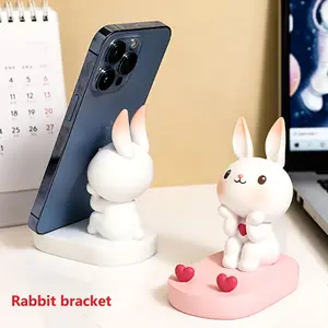Rabbit Mobile Phone Holder - Cute Office Desk Accessory, Multi-Purpose Design for Cellphone & Smartphone Use, Pink And White Cartoon Style Stand Mount