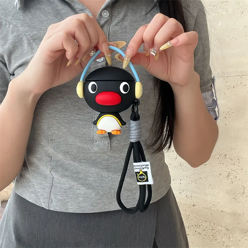 AirPods 4/Pro/Pro2 Earphone Case | Wearing Earphones Penguin | Fun Style | Hanging Rope | Suitable for AirPods 1 2 3 4 Pro Pro2 | Earphone Protective Cover