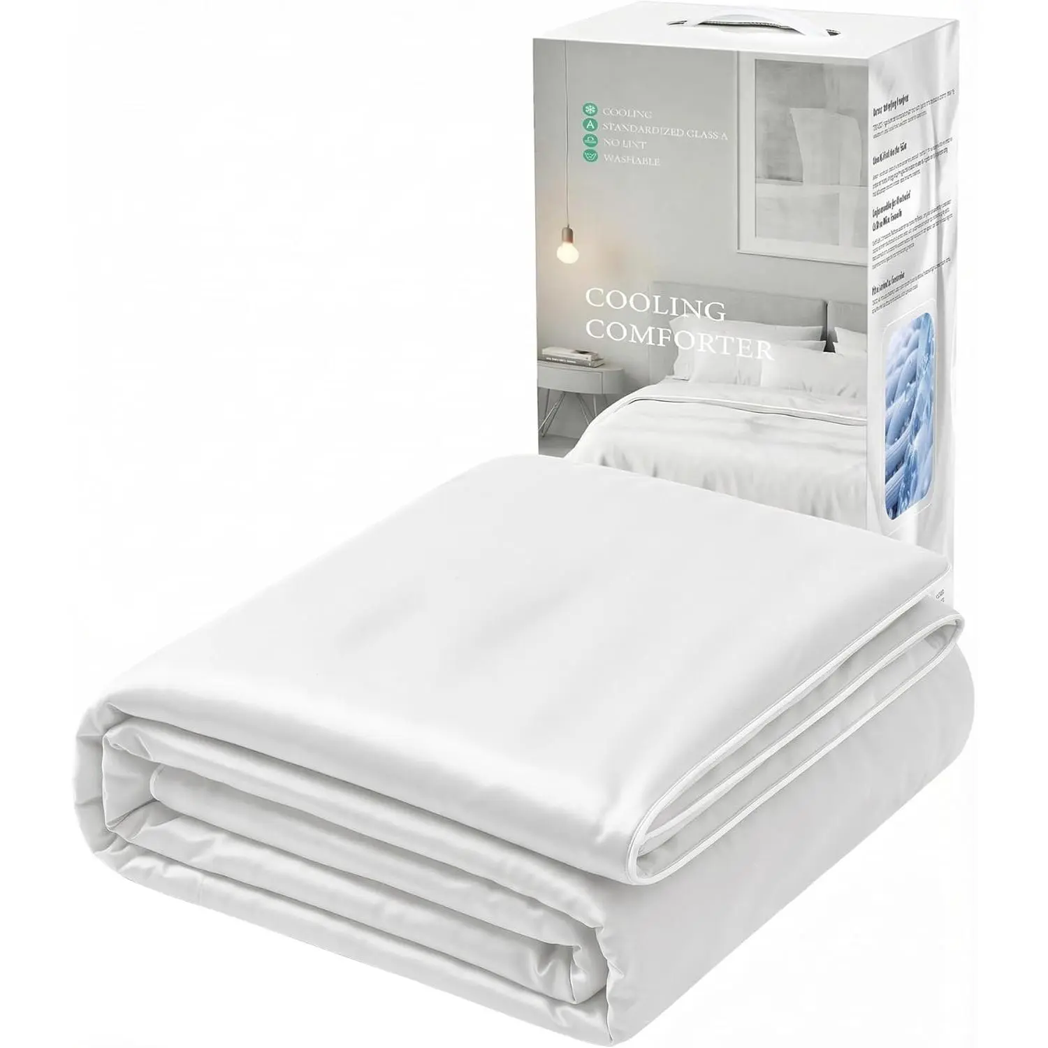 Cooling Comforter, Cold Tech Fabric Cooling Blankets for Hot Sleepers and Night Sweats, Q-Max>0.45 Soft Breathable Reversible Lightweight Silky Smooth Summer Comforter, White, 106"x90"