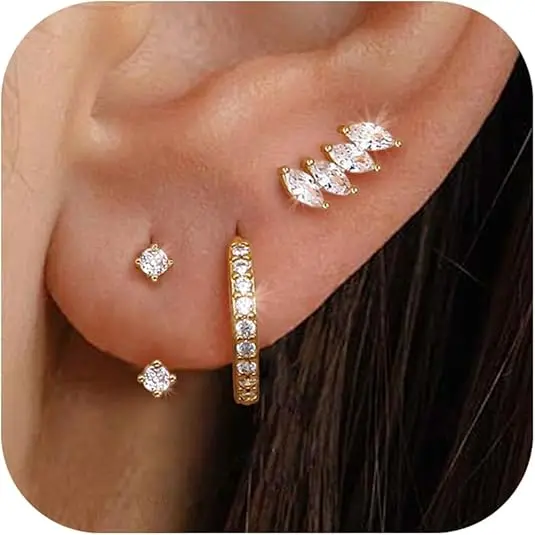 Gold : 2 Pairs CZ Studs + 1 Pair CZ Hoops