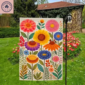 Colorful Floral Garden Flag, Bright Botanical Spring Summer Outdoor Decor(Pole, Hooks, Or Fasteners Are Not Included)