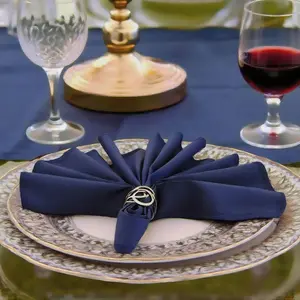 Navy Blue Washable Cloth Napkins Set of 4, 210GSM Heavy-Duty 17x17 Inch Solid Reusable Napkins with Hemmed Edges for Dinner Holiday Wedding Party & Everyday Use