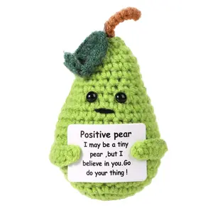 Handmade Crochet Tiny Pear with Cheer Up Card, Knitted Cute Pear Doll for Desk Decor, Perfect Gift for Girls, Ideal for Christmas & Birthdays, Soft stuffed figure