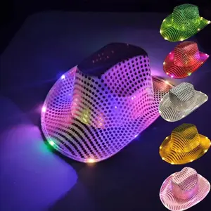 Sequin Light Up LED Flashing Cowboy Hat with Sequins and LEDs - Perfect for Cowgirl, Cowboy, Bachelorette Parties, Western Parties, Festivals, Rodeos, Concerts, Costume Accessories, Country Events, Dance Performances, Fun Glow Hats for Adults and Kids