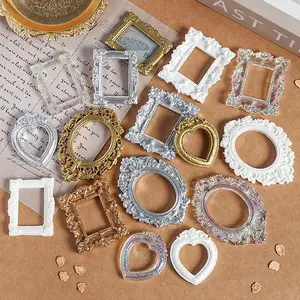 4Pcs Retro Baroque Resin Simulation Mini Relief Small Photo Frame European Picture Frame Exquisite Relief Dollhouse Ornament&