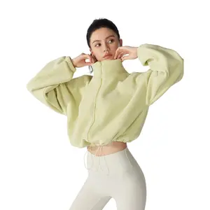 Women's Lamb Wool Sports Jacket Autumn Winter Fleece Lined Thickened Stand Collar Fleece Coat Fitness Casual Polar Fleece Top