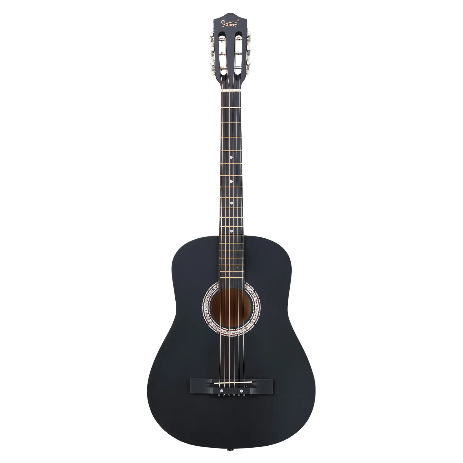38" Matte Black Acoustic Guitar with Picks, Strings, Capo, Case, Tuner & Strap