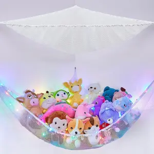 Basumee Stuffed Animals Net or Hammock with LED Light Hanging Toy Net Hammock for Stuffed Animals Storage Stuff Animals Hammocks for Nursery Kids Room with Remote Control, 8 Kinds of Lights(Pack of 1) Organiser Racks