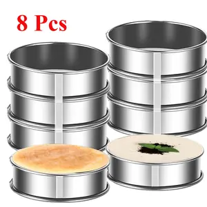 8 Pcs English Muffin Rings 4 Inch Crumpet Rings Stainless Steel Double Rolled Nonstick Metal Round Tart Ring Molds for Cookie Cooking Baking