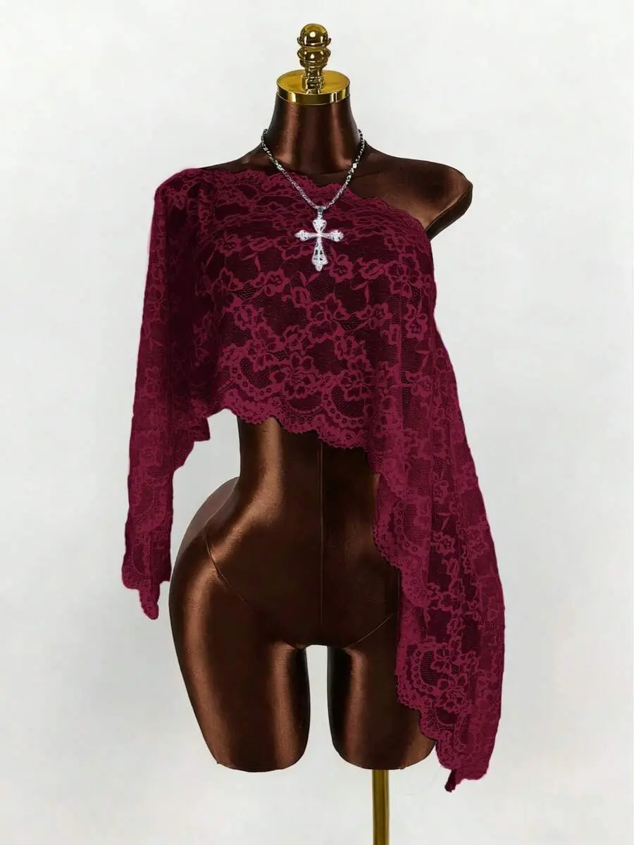 TNK x Women's Y2K Retro Sexy Romantic Fashion Loose Translucent Lace Top, Women's Summer Shawl, Women's Sun Protection Top, Party, Graduation, Aesthetic